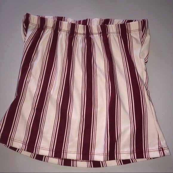 Maroon and White Stripe Tube Top with ruching - Picture 3 of 4